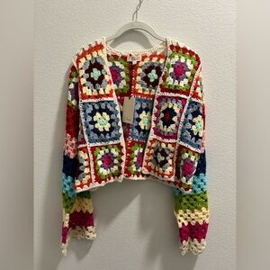 NWT Elan COLETTE RAINBOW MULTI CROCHET CARDIGAN size M